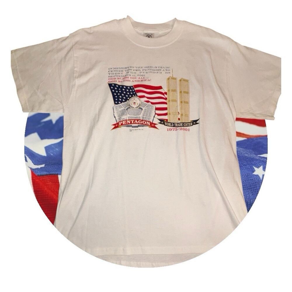 Pentagon Twin Towers Men’s Vintage T-shirt USA Large White 21.5x28